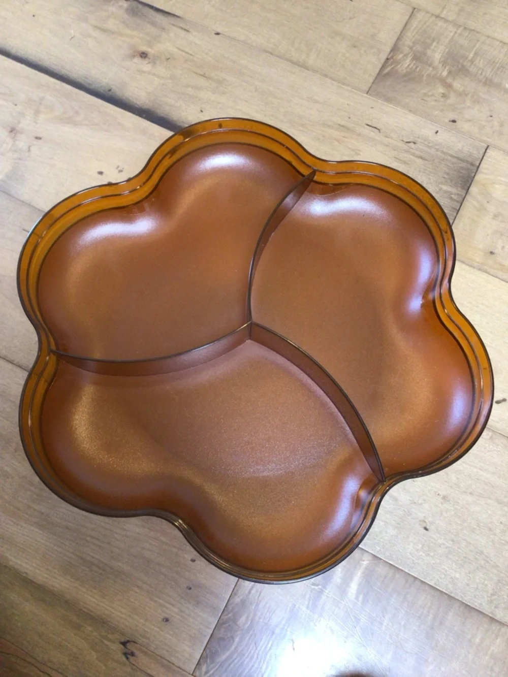 Vintage Tupperware Amber Chip Dip Serving Bowl Set Flower Divided Snack Tray.